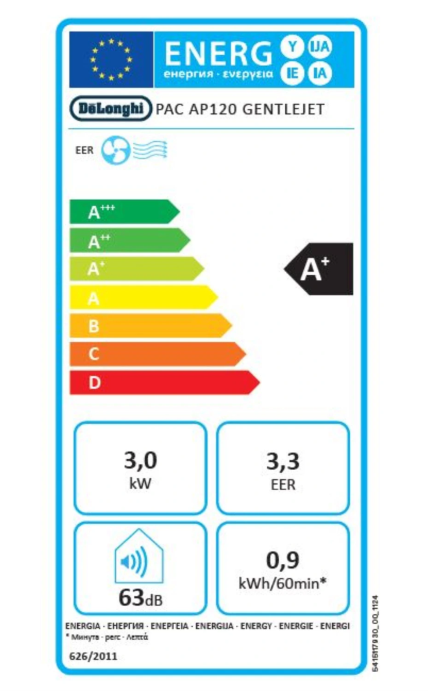 De'Longhi PACAP120 GentleJet Tragbare Klimaanlage – 12000 BTU, Klasse A+, R290, GentleJet 180°