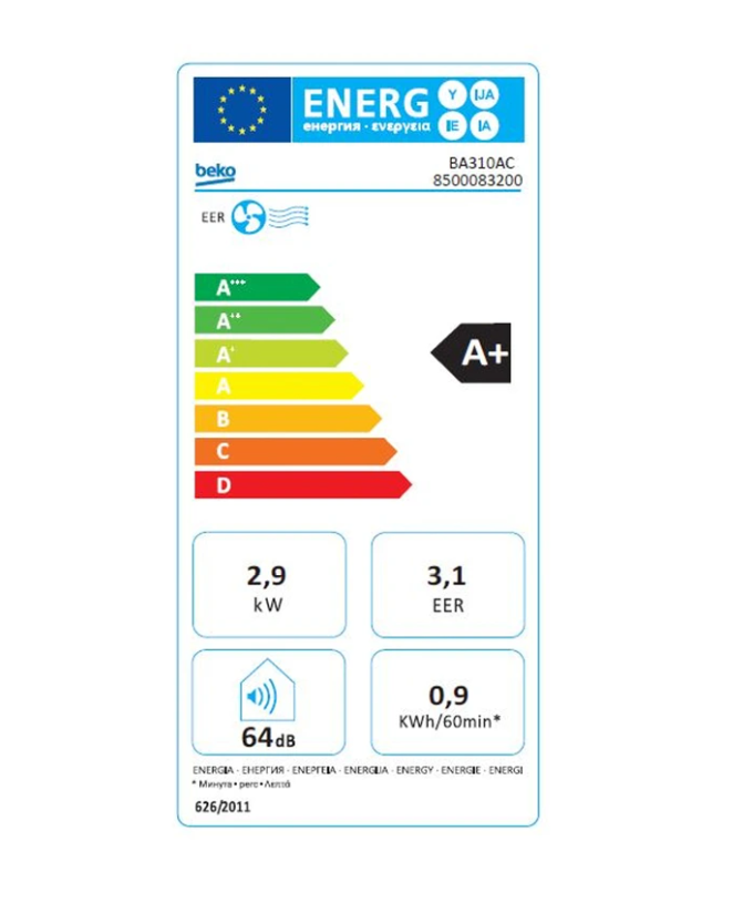 Beko BA310AC tragbare Klimaanlage – 2931 W, Klasse A+, R290, Ionisator, ZoneFollow
