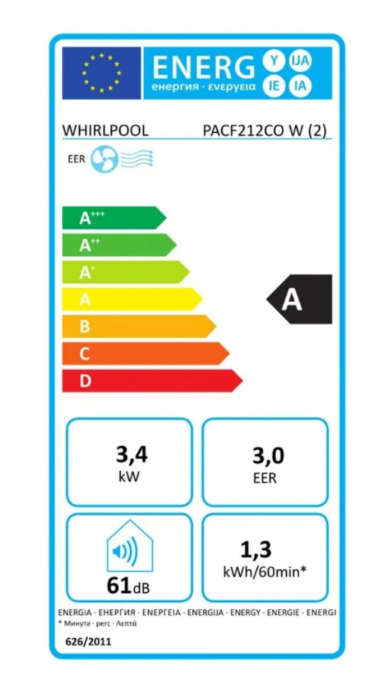 Whirlpool PACF212CO W Tragbare Klimaanlage – 12000 BTU, Klasse A, R290, 6th Sense