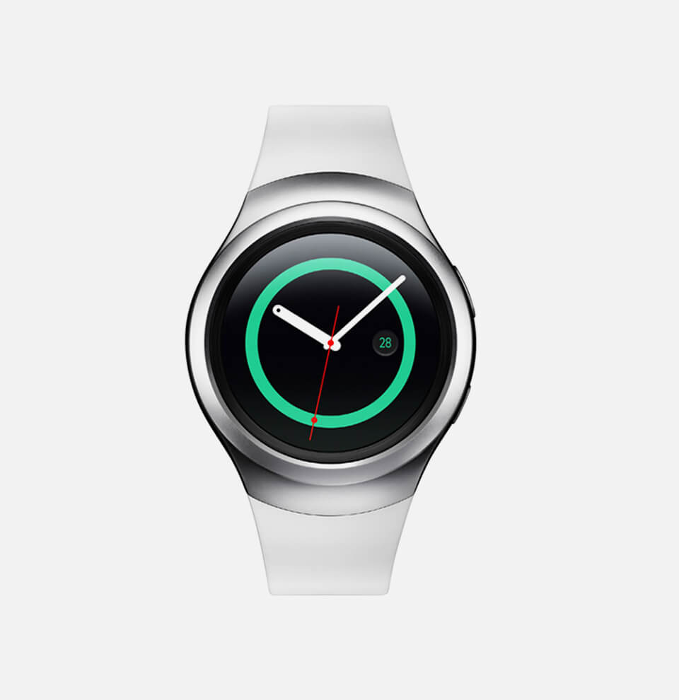 Montre intelligente Boost SmartWatch avec bracelet en silicone noir, accessoires pour montres connectées, vue de face.