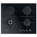 Table de cuisson Whirlpool GOWL628NBFR avec surface en verre noir et commandes tactiles, vue de l'angle.
