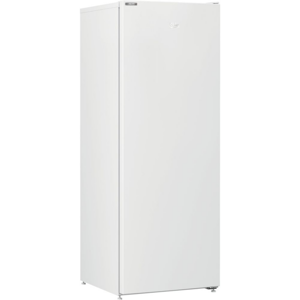 Congélateur BEKO RFNM200E40WN avec porte blanche, intérieur spacieux et compartiments de stockage pour aliments congelés.
