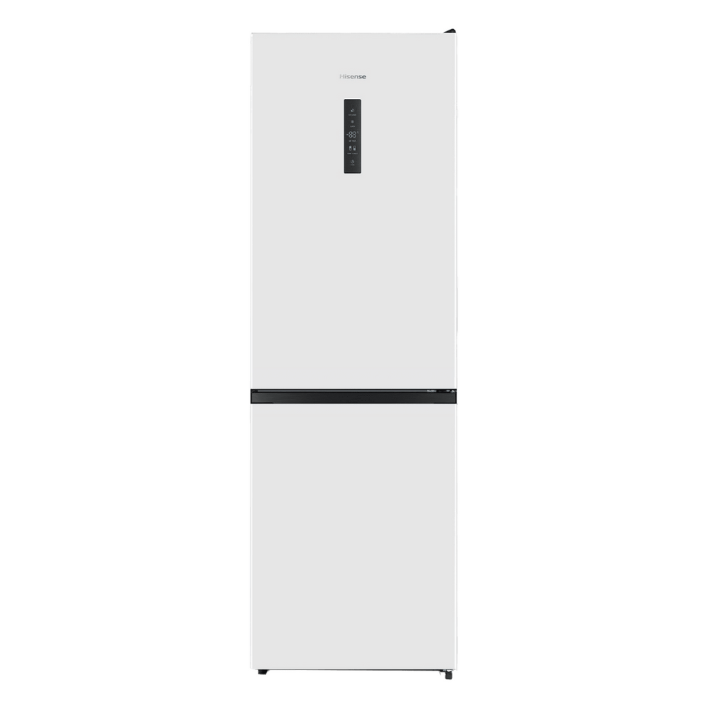 Réfrigérateur HISENSE FCN300AWE1 avec porte blanche, intérieur spacieux et étagères en verre, vue de face.