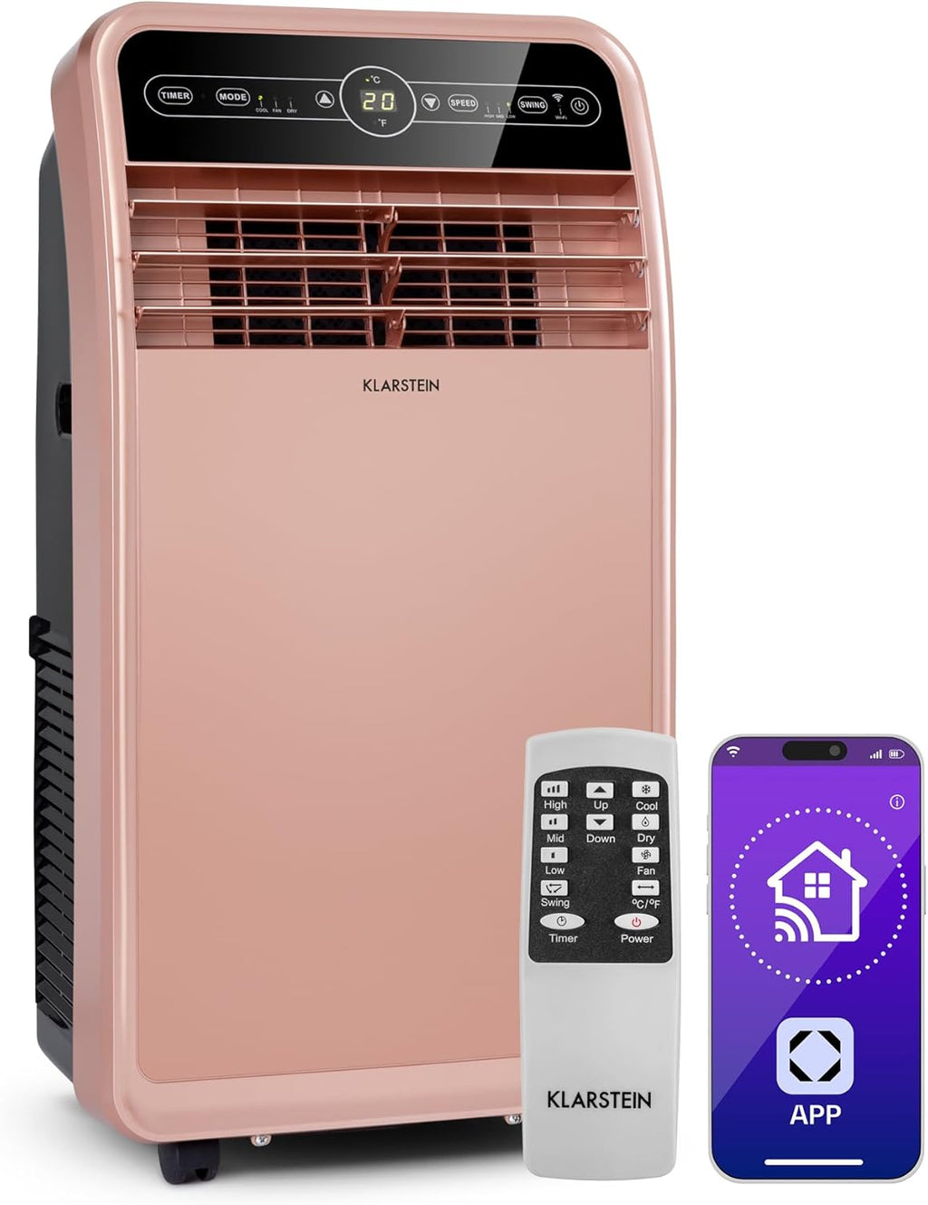 Smart-Klimaanlage Klarstein 12000 BTU – Klasse A, R290, Inverter, verbunden, 52 dB, Rosa