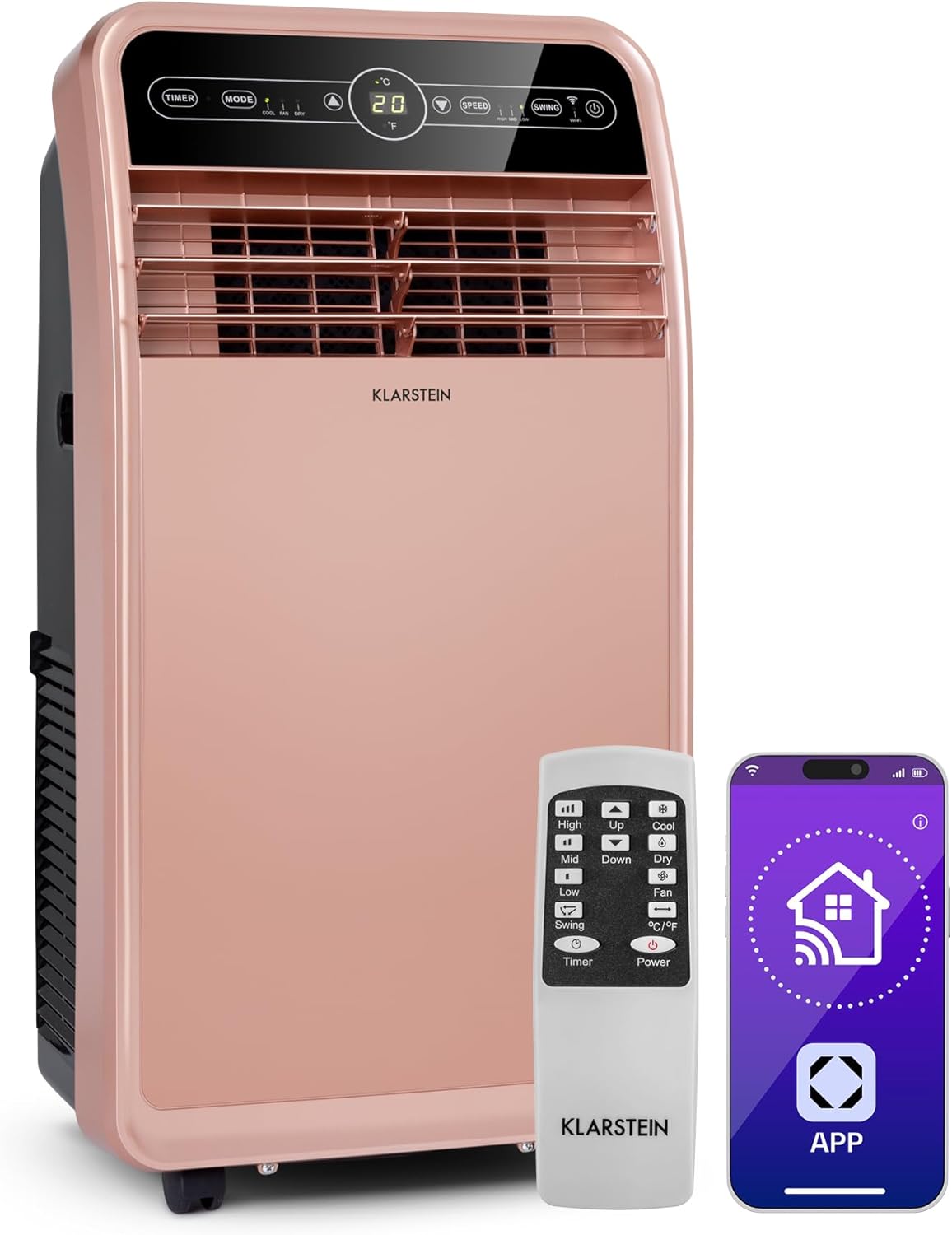 Smart-Klimaanlage Klarstein 12000 BTU – Klasse A, R290, Inverter, verbunden, 52 dB, Rosa