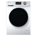Lave-linge Haier HW90-B14636N avec porte en verre, affichage numérique et tambour en acier inoxydable.
