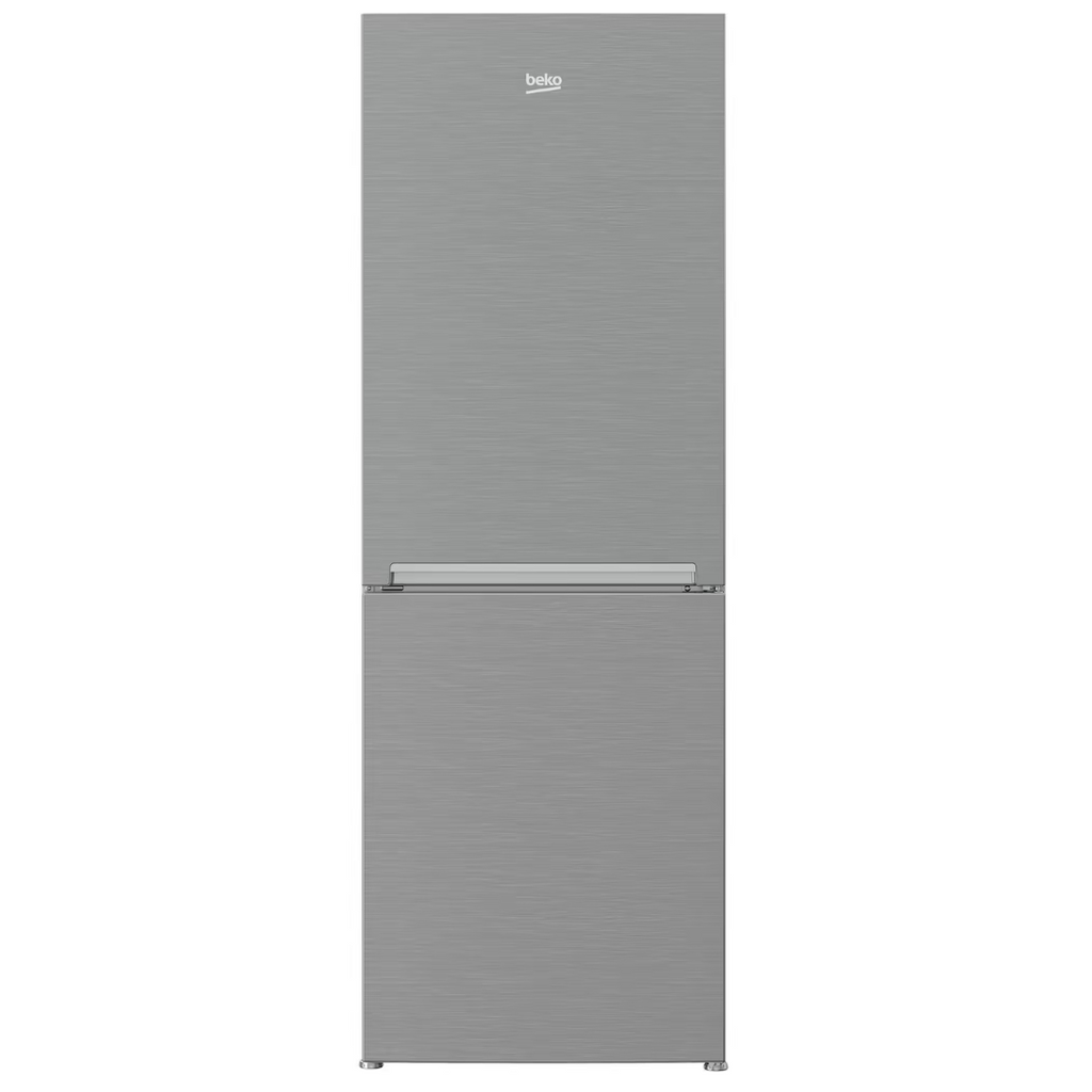 Réfrigérateur BEKO RCNA340I30SN moderne avec portes en acier inoxydable et espace de stockage intérieur spacieux.