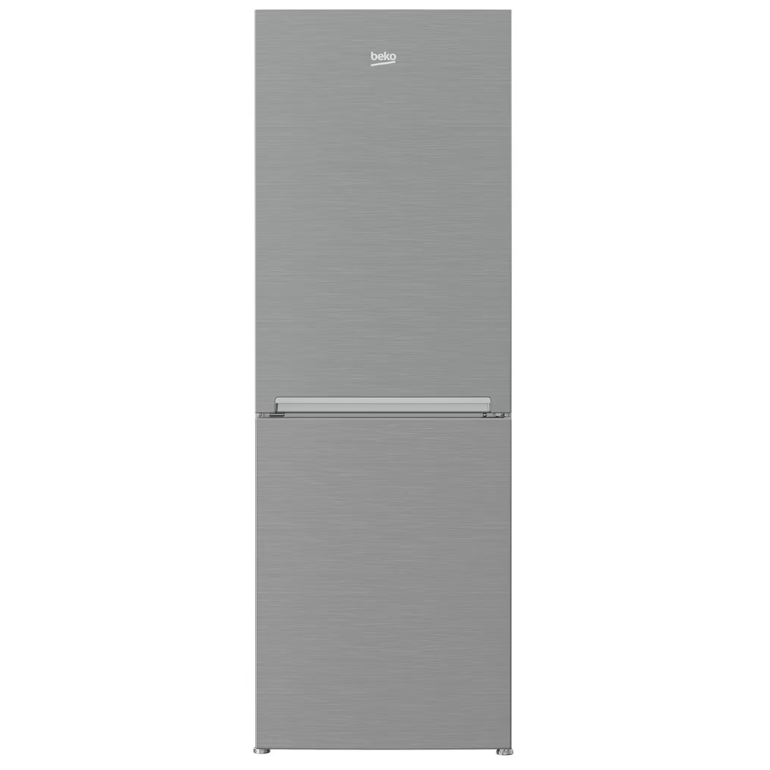 Réfrigérateur BEKO RCNA340I30SN moderne avec portes en acier inoxydable et espace de stockage intérieur spacieux.