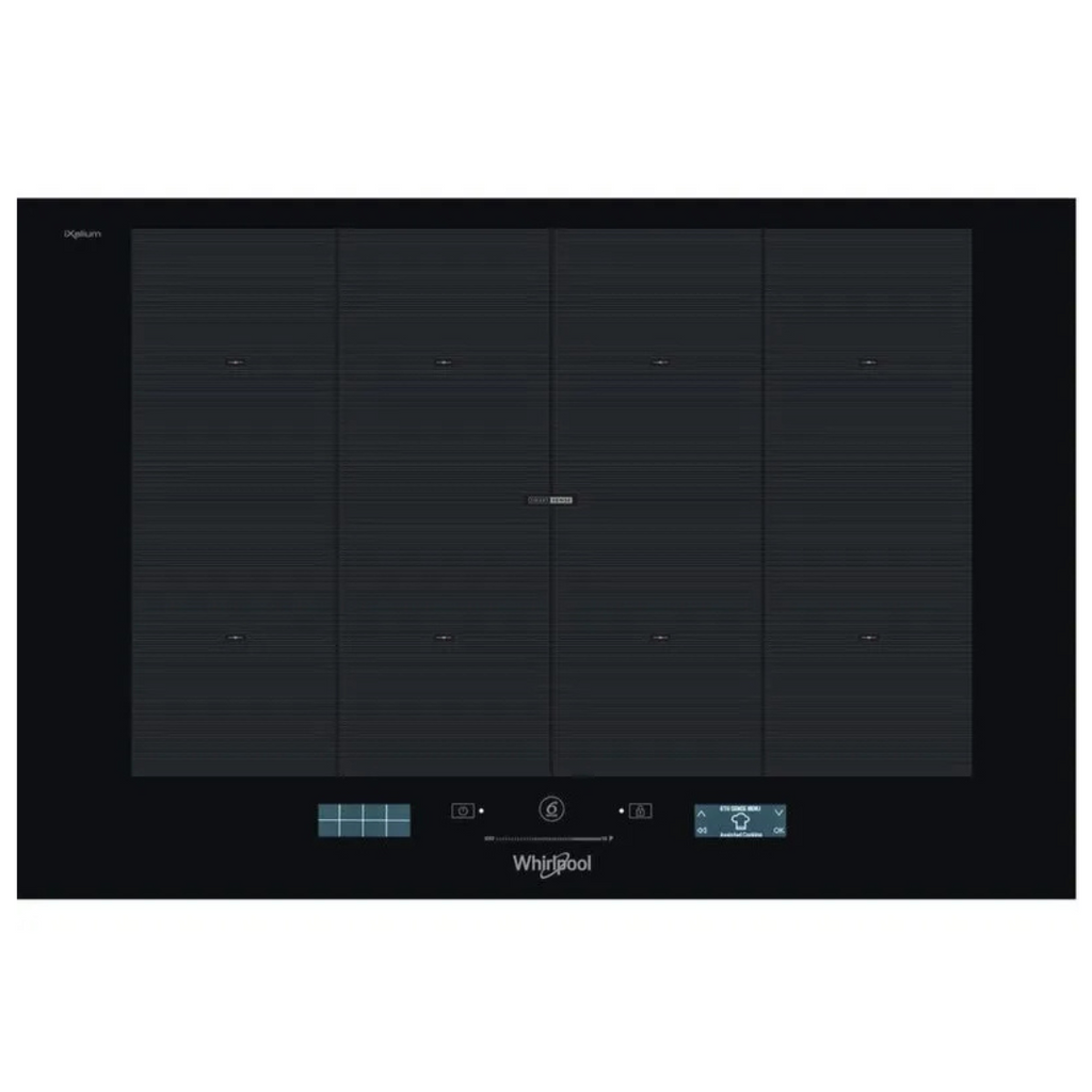 Table de cuisson Whirlpool SMP778CNEIXL avec quatre zones de cuisson et commande tactile, vue de face.