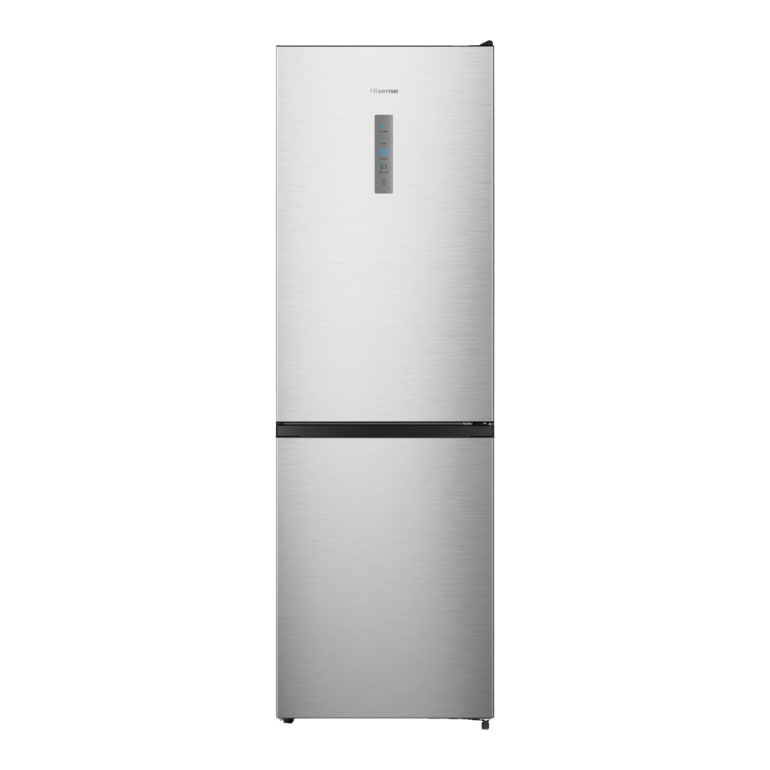 Réfrigérateur HISENSE FCN300ACE1 blanc avec porte double et espace de stockage intérieur visible.
