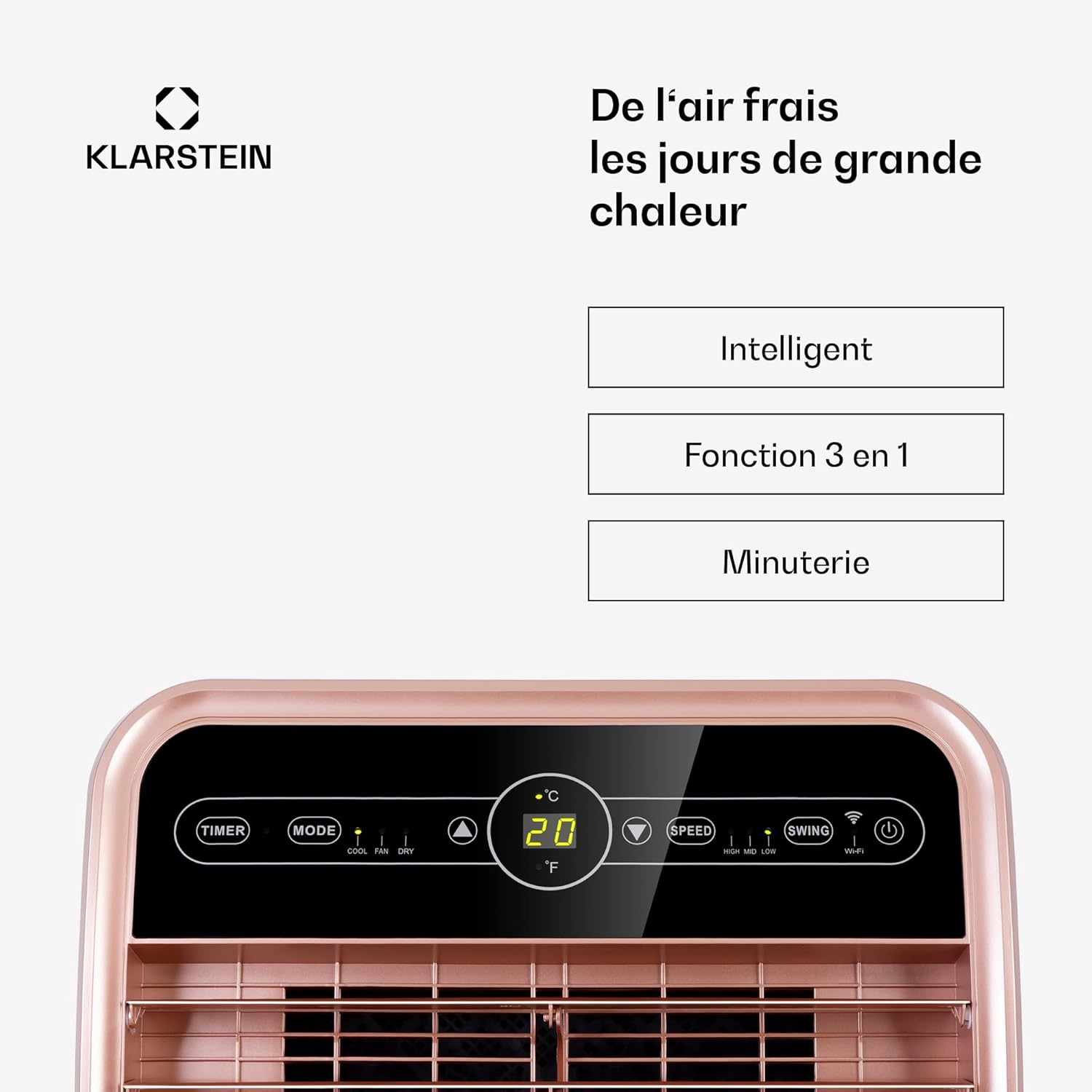 Smart-Klimaanlage Klarstein 12000 BTU – Klasse A, R290, Inverter, verbunden, 52 dB, Rosa