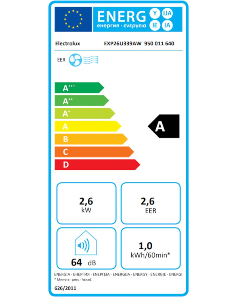 Mobiles Klimagerät Electrolux EXP26U339AW Comfort 600 – Klasse A, R290, Connected, 64 dB