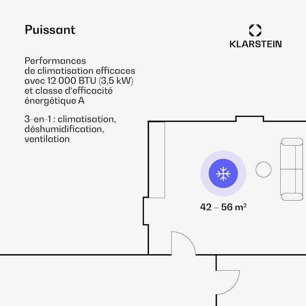 Smart-Klimaanlage Klarstein 12000 BTU – Klasse A, R290, Inverter, verbunden, 52 dB, Rosa