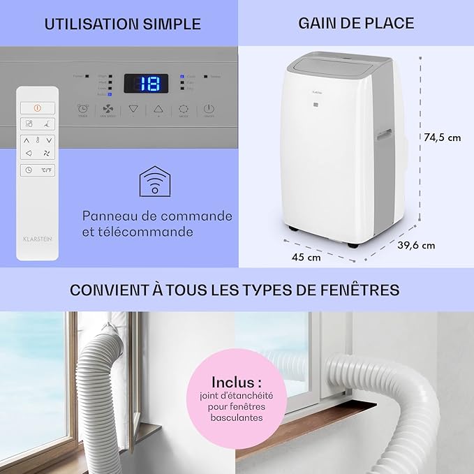 Klarstein Mobile Klimaanlage 12000 BTU – Klasse A+, R290, SEER 13, Leise 63 dB