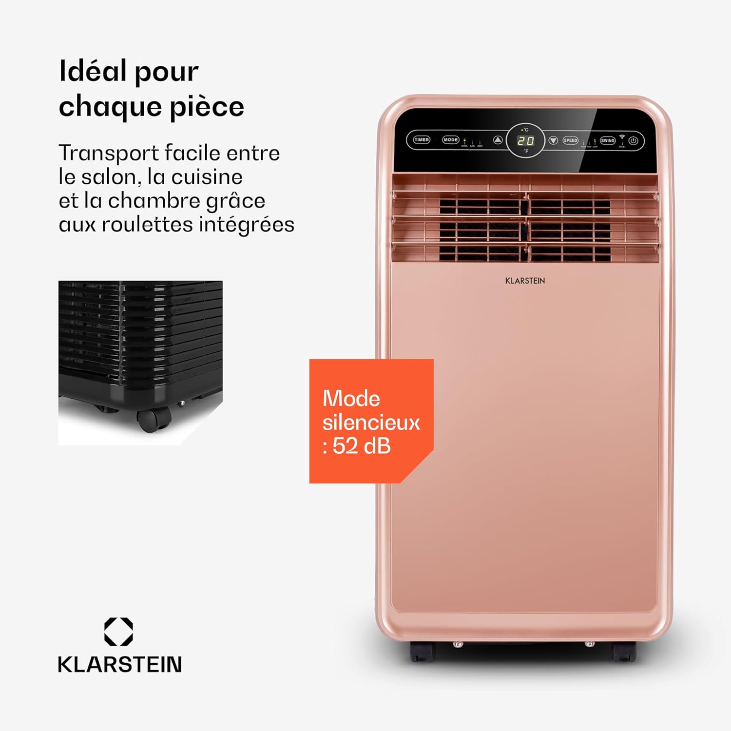 Smart-Klimaanlage Klarstein 12000 BTU – Klasse A, R290, Inverter, verbunden, 52 dB, Rosa