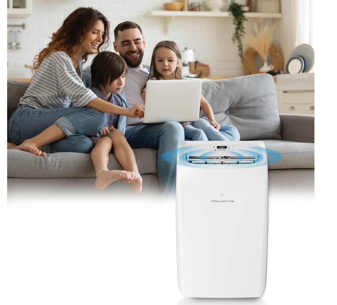 Mobiles Klimagerät Rowenta RWAC12KA++ – Energieeffizienzklasse A+/A++, R290, 5 Funktionen