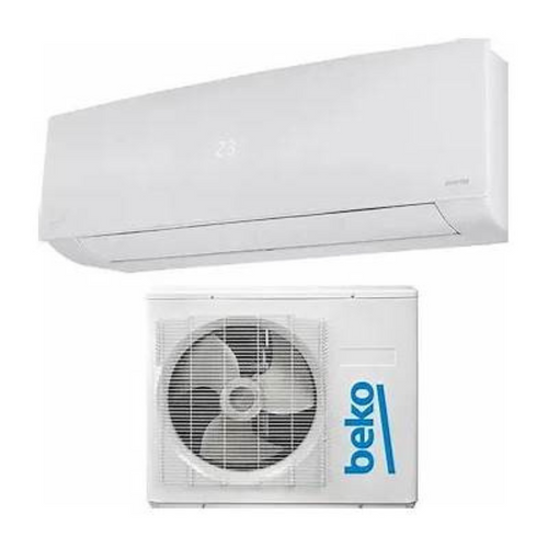 Climatiseur Beko BEHPC121 avec affichage numérique et évents réglables, installé dans une pièce moderne.
