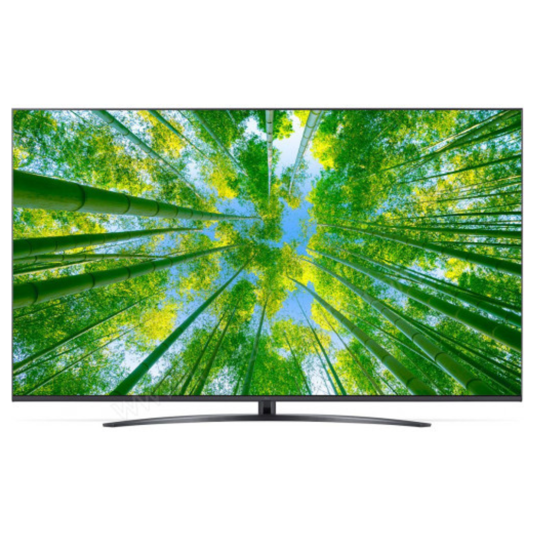 Télévision LG 75UQ81006LB.AEU avec écran large, cadre fin et interface moderne, affichant une image claire et colorée.