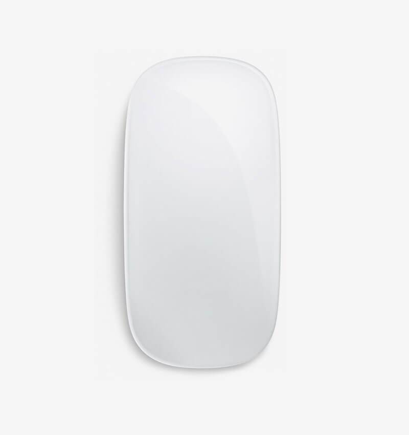 Souris magique miniature pour ordinateur et tablettes, en plastique blanc avec touches sensibles au toucher.